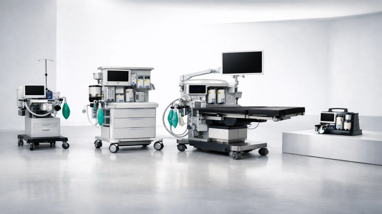 Anestesista che regola l'interfaccia di un sistema per anestesia digitale durante una procedura chirurgica in una sala operatoria sterile.