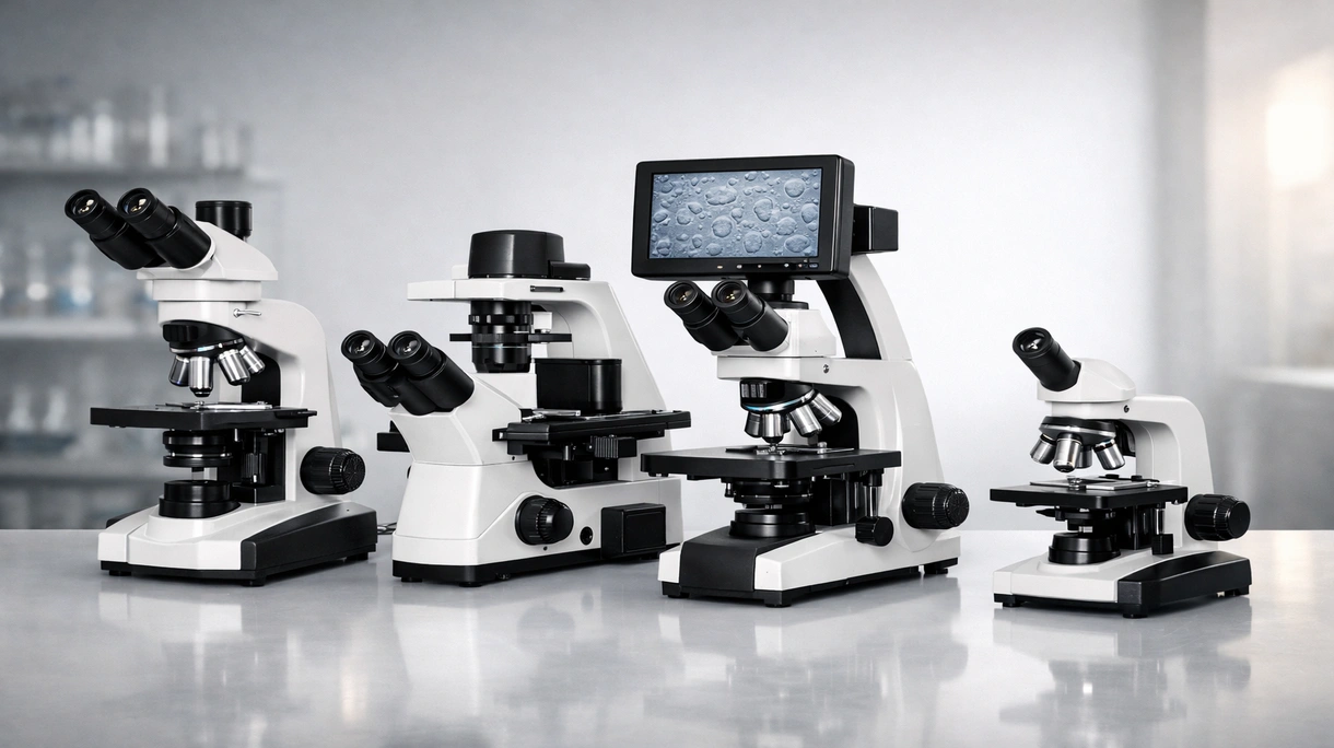 Tecnico di laboratorio che utilizza un microscopio a contrasto di fase per esaminare colture cellulari vive in un ambiente di ricerca medica sterile.