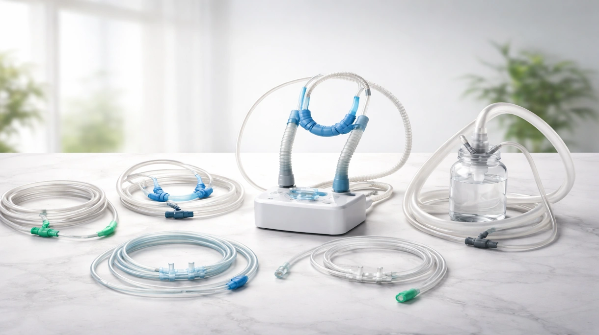 Clinico che regola una cannula nasale ad alto flusso su un paziente in un'unità di terapia intensiva sterile per il supporto respiratorio.