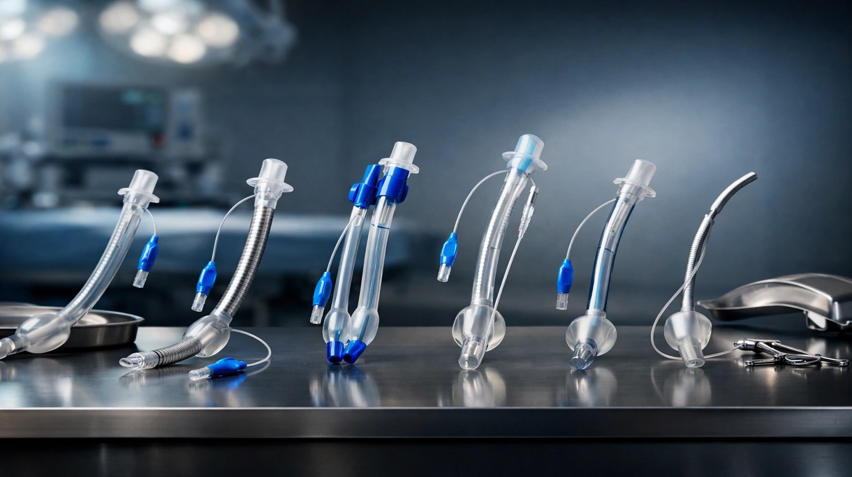 Professionista clinico che esegue l'intubazione utilizzando un tubo endotracheale sterile in un ambiente di sala operatoria ospedaliera ad alta tecnologia.