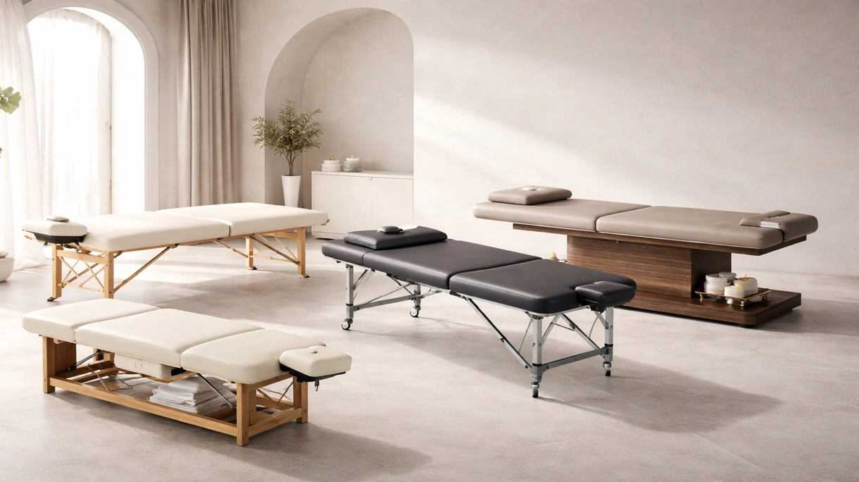 Fisioterapista clinico che esegue una terapia manuale su un paziente utilizzando un lettino da massaggio medico elettrico regolabile in un centro di riabilitazione.