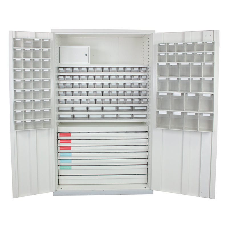 Armadietto Antico In Legno Massello Con 36 Cassetti – Bianco, 90x30x105 Cm, Per Farmacia, Ufficio, Credenza E Collezioni