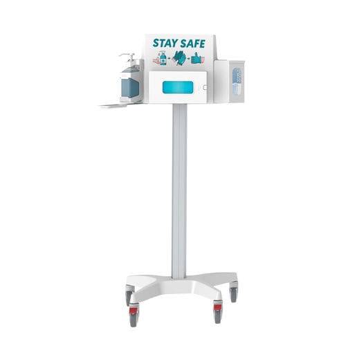 Stazione igienizzante con rotelle - Pegasus Medical Concepts - con supporto per gel idroalcolico / con glove box