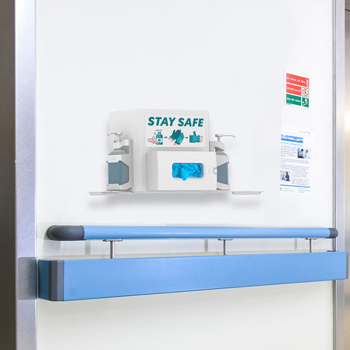 Stazione igienizzante da parete - Pegasus Medical Concepts - con glove box / con supporto per gel idroalcolico