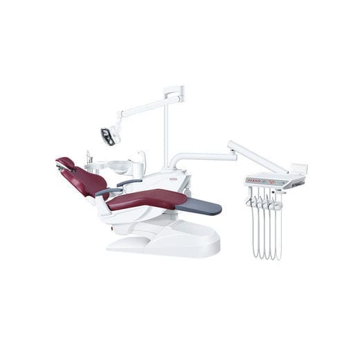 Riunito odontoiatrico con poltrona elettrica - ZA-208C - Foshan Ziann Medical Apparatus Co., Ltd - con poggiatesta flessibile / con portastrumenti / con illuminazione LED