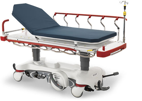 Barella con carrello da trasporto - Prime X - Stryker Acute Care - elettrica / 2 sezioni / radiotrasparente