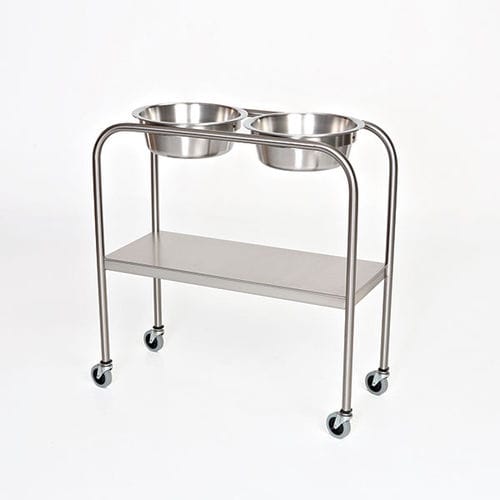 Porta-catino con due catini - MCM 100 series - Mid Central Medical - con rotelle / in acciaio inossidabile