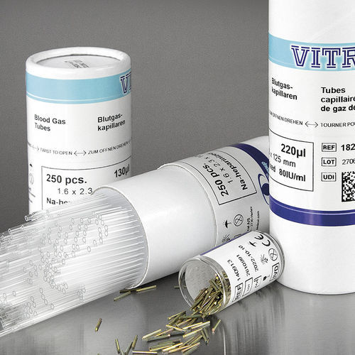 Provetta per prelievi per analisi degli emogas - 182513 - Vitrex Medical A/S - cilindrico / di sangue capillare / in plastica
