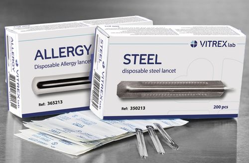 Lancetta test allergologico - 355213 - Vitrex Medical A/S - sterile / in acciaio inossidabile / di sangue capillare