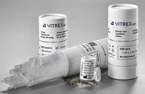 Provetta per prelievi per analisi degli emogas - 182513 - Vitrex Medical A/S - cilindrico / di sangue capillare / in plastica