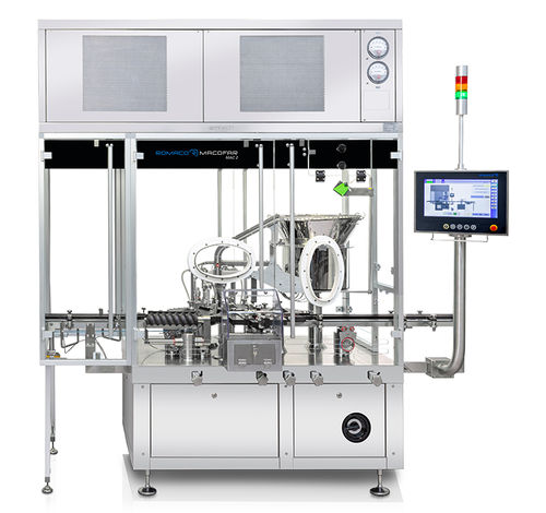 Sistema di incapsulamento per flacone - Macofar MAC  - Romaco - per l'industria farmaceutica / automatico / a moto continuo
