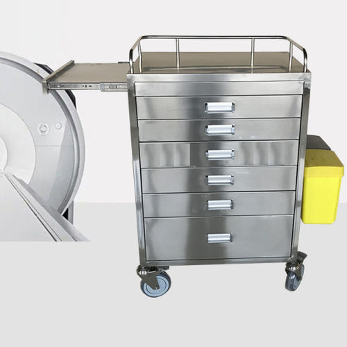Carrello di emergenza - HO-M01 - Hongkong Medi - in acciaio inossidabile / con cestello per rifiuti / 6 cassetti