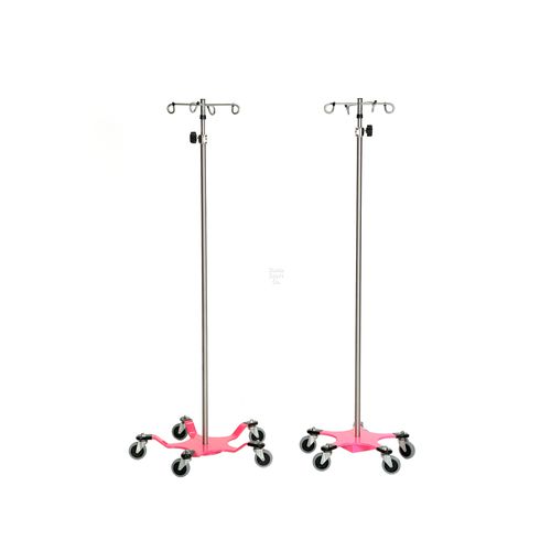 Asta portaflebo con rotelle - DSC020-SS-PINK - David Scott Company - 4 ganci / telescopica / in acciaio inossidabile