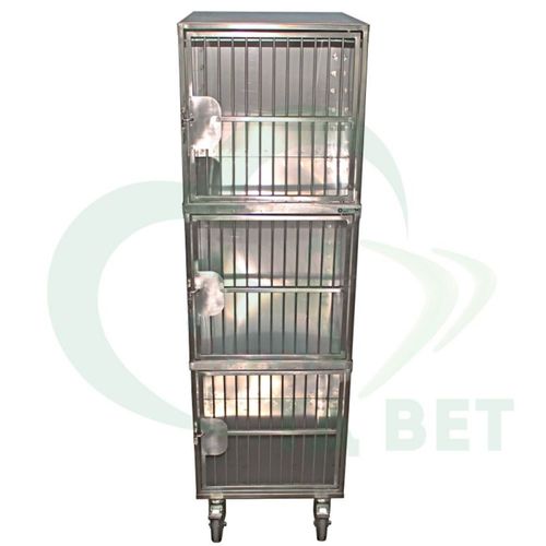 Gabbia veterinaria per conigli - 80531 - Vetbot - 3 scomparti / con rotelle / in acciaio inossidabile