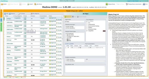 Modulo software medico - Drug Editor - Medima - di gestione per pompa di perfusione / basato sul web