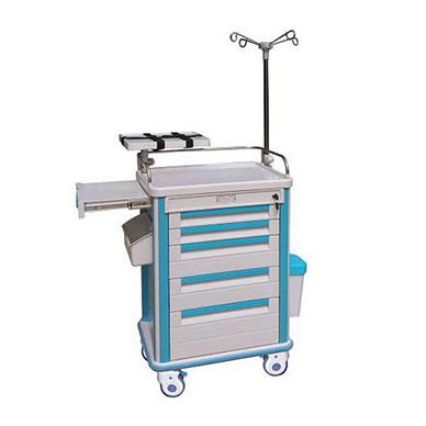Carrello di emergenza - KJW-ET001B - Guangdong Kareway Medical Technology - 5 cassetti / con asta portaflebo / con cestello per rifiuti