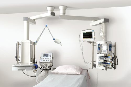 Doppio braccio di distribuzione a soffitto - HU5-T22 - Hutz Medical - per terapia intensiva / articolato