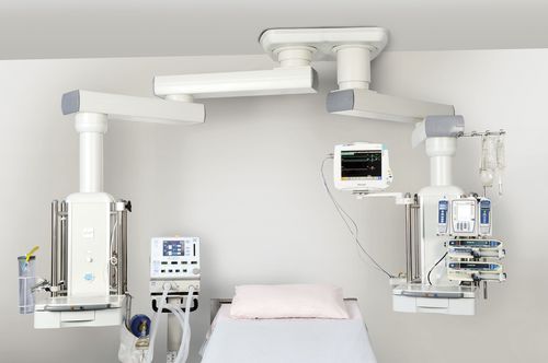 Doppio braccio di distribuzione a soffitto - HU6-T22 - Hutz Medical - per terapia intensiva / articolato