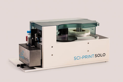 Etichettatrice per tubi da laboratorio - Sci-Print SOLO - Scinomix, Inc - per flacone / per l'industria farmaceutica / semiautomatica
