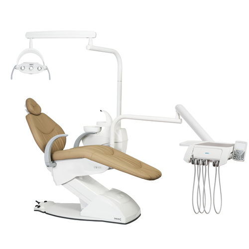 Riunito odontoiatrico con poggiatesta flessibile - S 400 F - SAEVO - con monitor / con portastrumenti / con illuminazione
