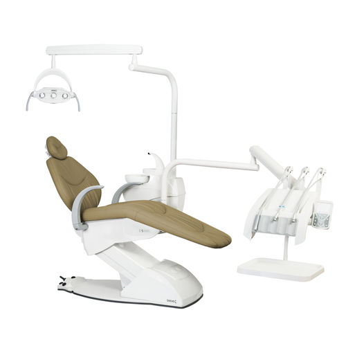 Riunito odontoiatrico ambidestro - S 400 H - SAEVO - con poggiatesta flessibile / con monitor / con portastrumenti
