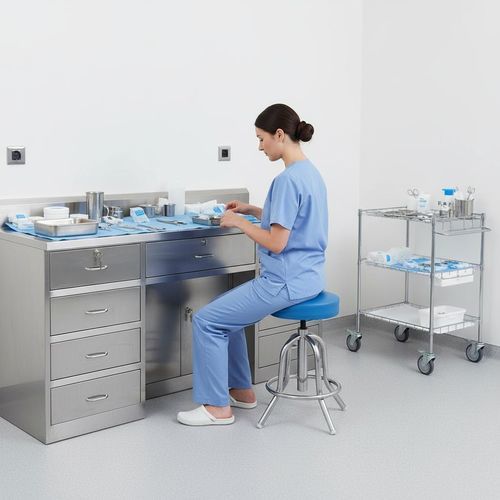 Sgabello per struttura sanitaria - E05 - Fangge Medical - girevole / in acciaio inossidabile / blu