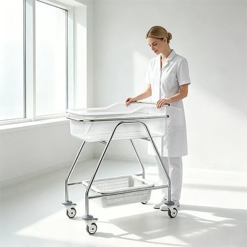 Culla pediatrica con rotelle - A05-I - Fangge Medical - con scomparti / in acciaio inossidabile / trasparente