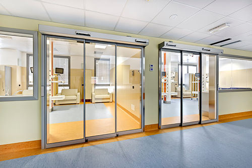 Porta per ospedale - HB-SAVTE series - LABEL S.p.A. - scorrevole / in acciaio inossidabile / in vetro