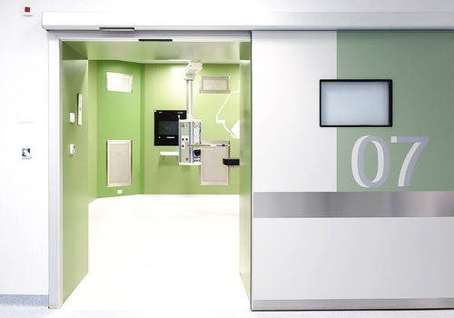 Porta di radioprotezione - H-SAVTS series - LABEL S.p.A. - per ospedale / scorrevole / in acciaio inossidabile