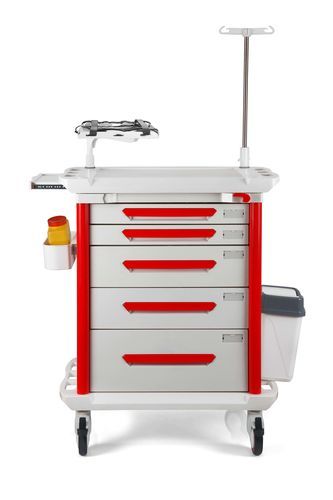 Carrello di emergenza - ECRW-110 - Avrasyamed Medikal Limited Company - in plastica / 5 cassetti / con cestello per rifiuti