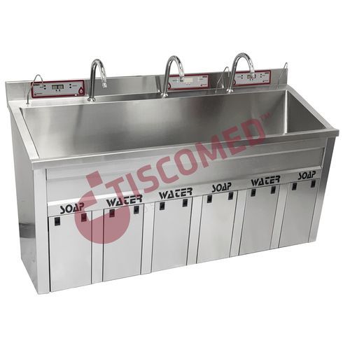 Lavandino chirurgico 3 postazioni - TOHS 1300 - Tiscomed - in acciaio inossidabile / azionabile con ginocchio / comando elettronico