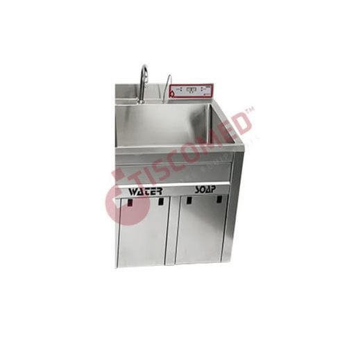 Lavandino chirurgico 1 postazione - TOHS 1100 - Tiscomed - in acciaio inossidabile / azionabile con ginocchio / comando elettronico