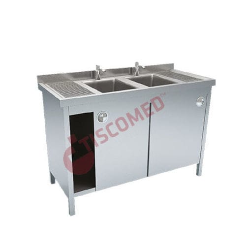 Lavandino medico - TINI 4010 - Tiscomed - da laboratorio / 2 postazioni / in acciaio inossidabile