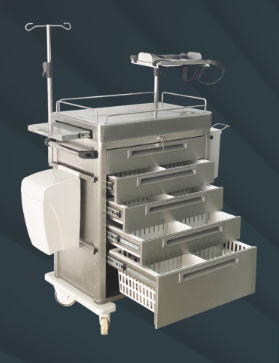 Carrello ospedaliero - TCEC 1401 - Tiscomed - di emergenza / per defibrillatore / in acciaio inossidabile