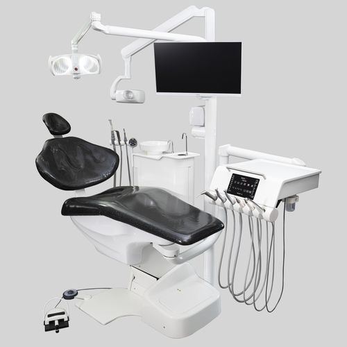 Riunito odontoiatrico con poltrona elettrica - SELECT-R - Select Dental SA - con poggiatesta flessibile / ambidestro / con monitor
