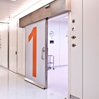 Porta tagliafuoco - CLEAN K1-A T30 RS - KOS Spezialtüren GmbH - per ospedale / scorrevole / in alluminio