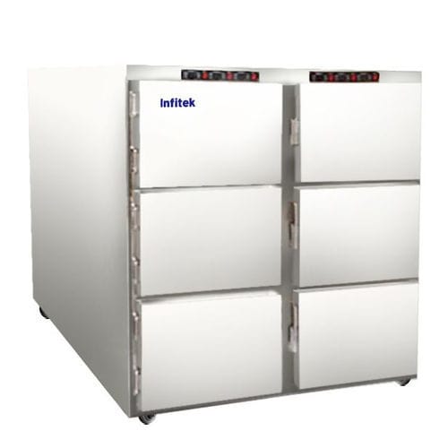 Cella mortuaria frigorifera per barelle mortuarie - MCFR-6000 - Infitek - 6 salme / a carico frontale / 6 porte