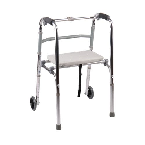 Deambulatore con 2 ruote - KR9125L - Zhenjiang Kangrui Rehabilitation Equipment Co., Ltd. - ad altezza regolabile / con sedile / pieghevole