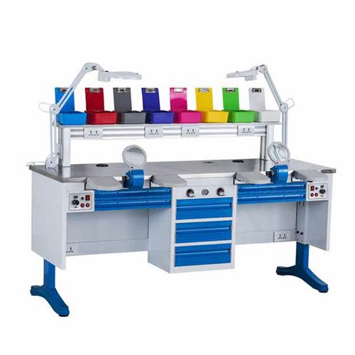 Postazione di lavoro per laboratorio odontotecnico con illuminazione - JT-56 - Tangshan UMG Medical Instrument - con ripiani / doppia / automatica