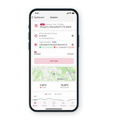 Applicazione mobile per comunicazioni - VantagePoint™ - Paragonix - di monitoraggio / con sistema di tracciatura / di trasporto