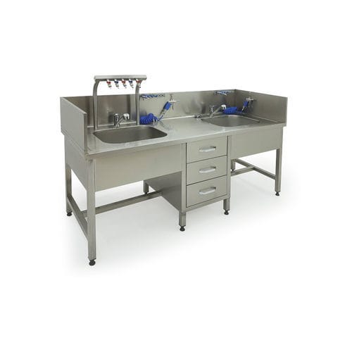 Stazione di prelavaggio per strumenti medici - S.IWU.102 - Nisan Medikal San. ve Tic. Ltd. Sti. - con lavandino / in acciaio inossidabile / a getto d'acqua