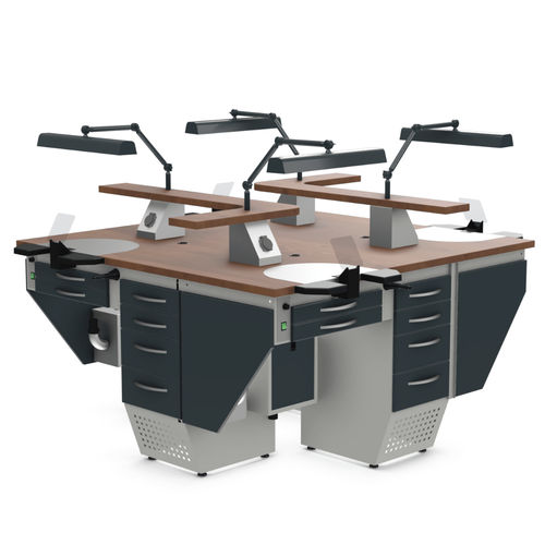 Postazione di lavoro per laboratorio odontotecnico con ripiani - str-4 Mini - Kartal Dental - con illuminazione / modulare / in acciaio inossidabile