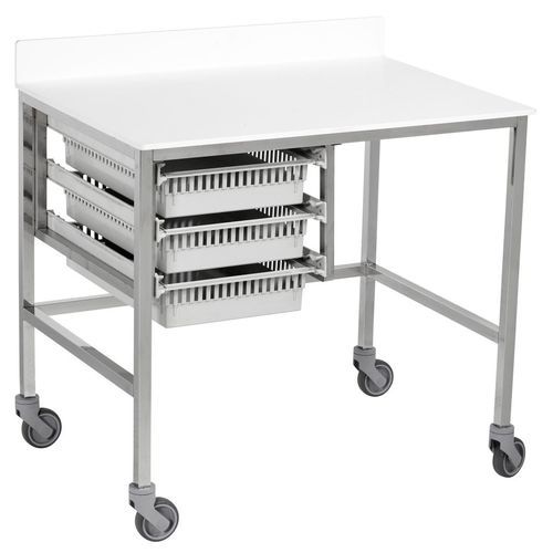 Tavolo da lavoro - Hi-Mac - TOURINOX - quadrato / su rotelle / in acciaio inossidabile