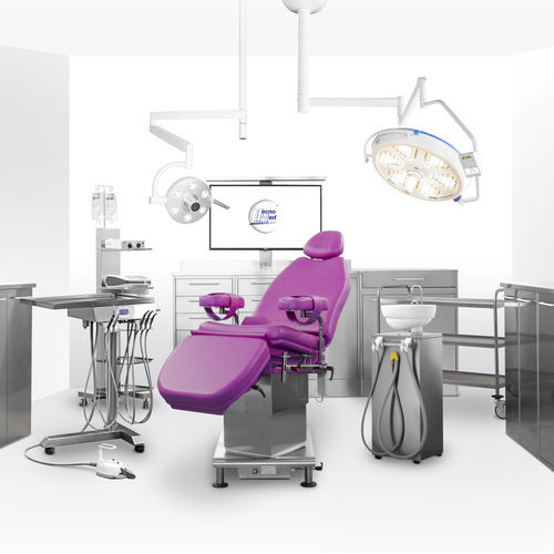 Riunito odontoiatrico con poggiatesta flessibile - HANDY SURGERY / INOX LINE - Tecnomed Italia - con sistema di igiene / con portastrumenti / con illuminazione LED