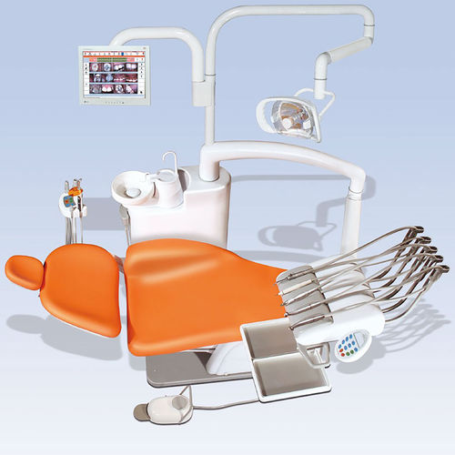 Riunito odontoiatrico con poltrona elettromeccanica - P6 - PALOMA - con monitor / con portastrumenti / con illuminazione