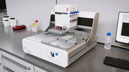 Workstation da laboratorio interamente automatizzato - BioSpot® Custom - Biofluidix - tramite pipettaggio / compatta / modulare