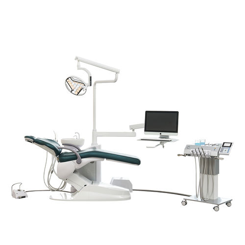 Riunito odontoiatrico con poltrona elettrica - M8  - Foshan Safety Medical Equipment Co., Ltd. - con poggiatesta flessibile / con monitor / con sistema di igiene