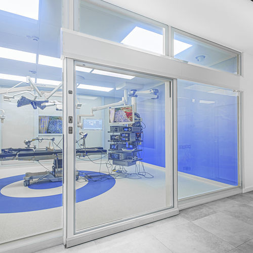 Porta in vetro opacizzante - Ensolma - a tenuta d'aria / ermetica / per ospedale
