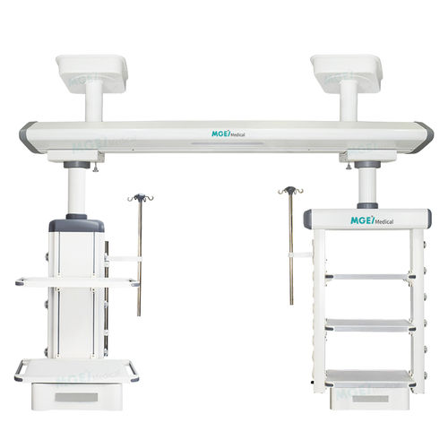 Trave tecnica a soffitto - STP7 - Medige International Industries - per terapia intensiva / 2 bracci / con ripiani