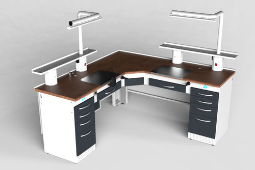 Postazione di lavoro per laboratorio odontotecnico con ripiani - LM1 - A4 Dental - con illuminazione / con cassetti / doppia